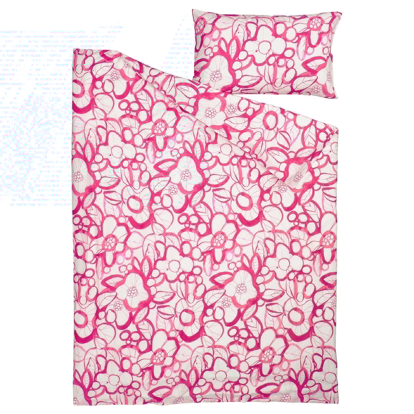 Duvet cover and pillowcase(s), white bright pink/floral pattern 5