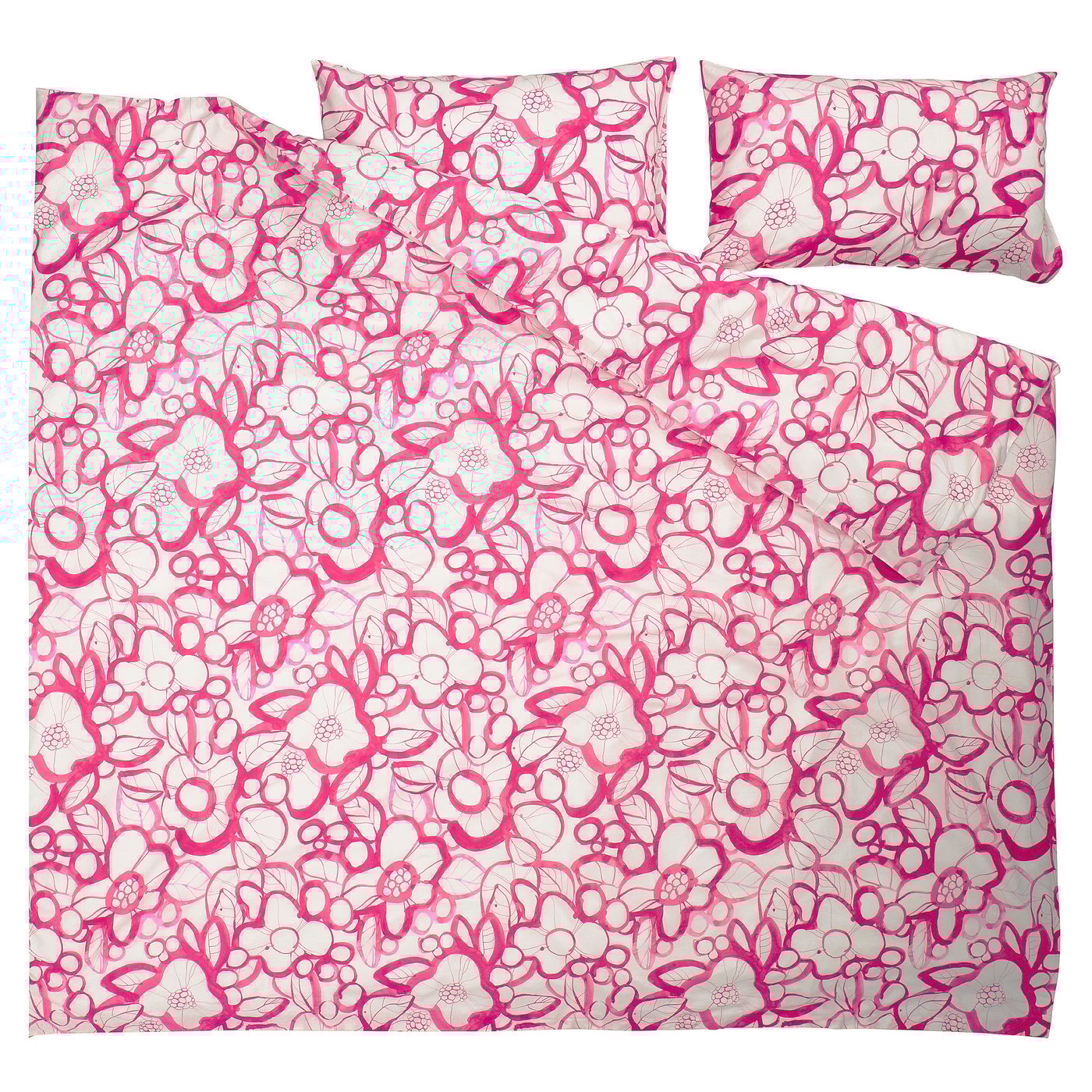 Duvet cover and pillowcase(s), white bright pink/floral pattern 5