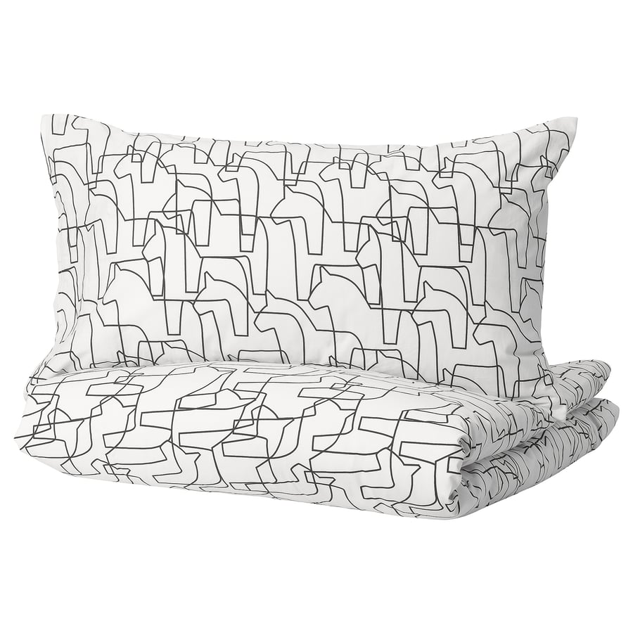 HÄSTHAGE duvet cover and pillowcase(s), white/black, Twin IKEA