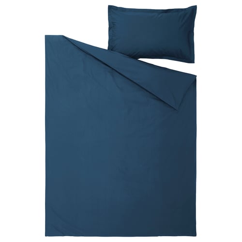 A HAMPFLOCKEL duvet cover set in dark blue with a pillowcase, made of cotton.