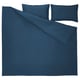 Dark blue bedding set with duvet and pillows, crisp cotton percale, neat layout.