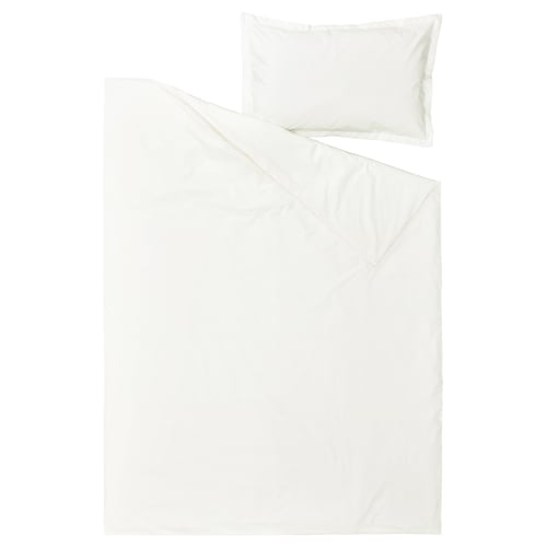 White HAMPFLOCKEL duvet set, crisp cotton percale, clean design, includes cover & pillowcase.