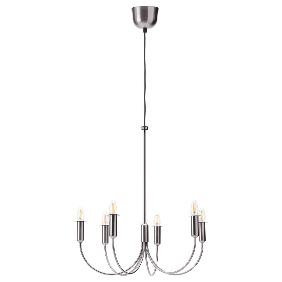 HÅRMÖJA chandelier, 6-armed, brushed stainless steel, 24" - IKEA