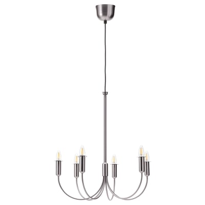 HÅRMÖJA Chandelier, 6-armed, brushed stainless steel, 24 "
