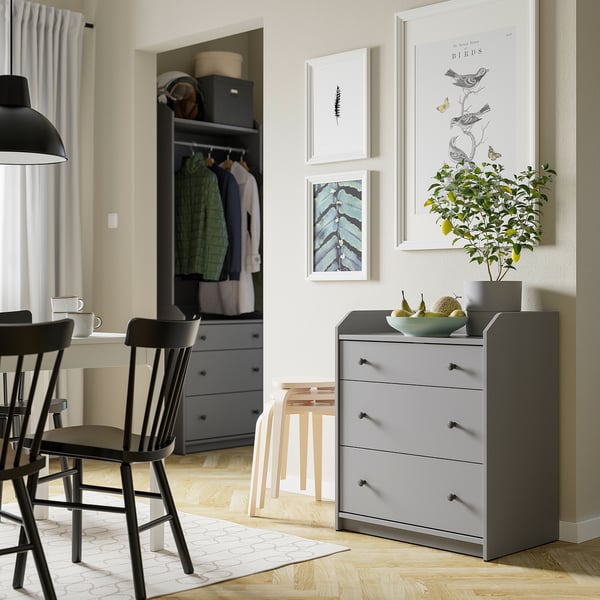 HAUGA 3-drawer dresser, gray, 27 1/2x18 1/8x33 1/8 "