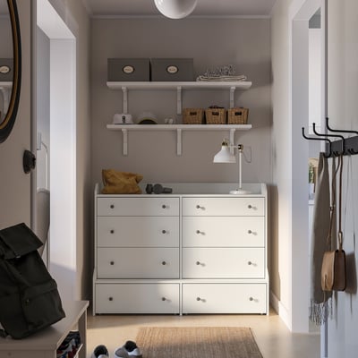 HAUGA white dresser in organised entryway.