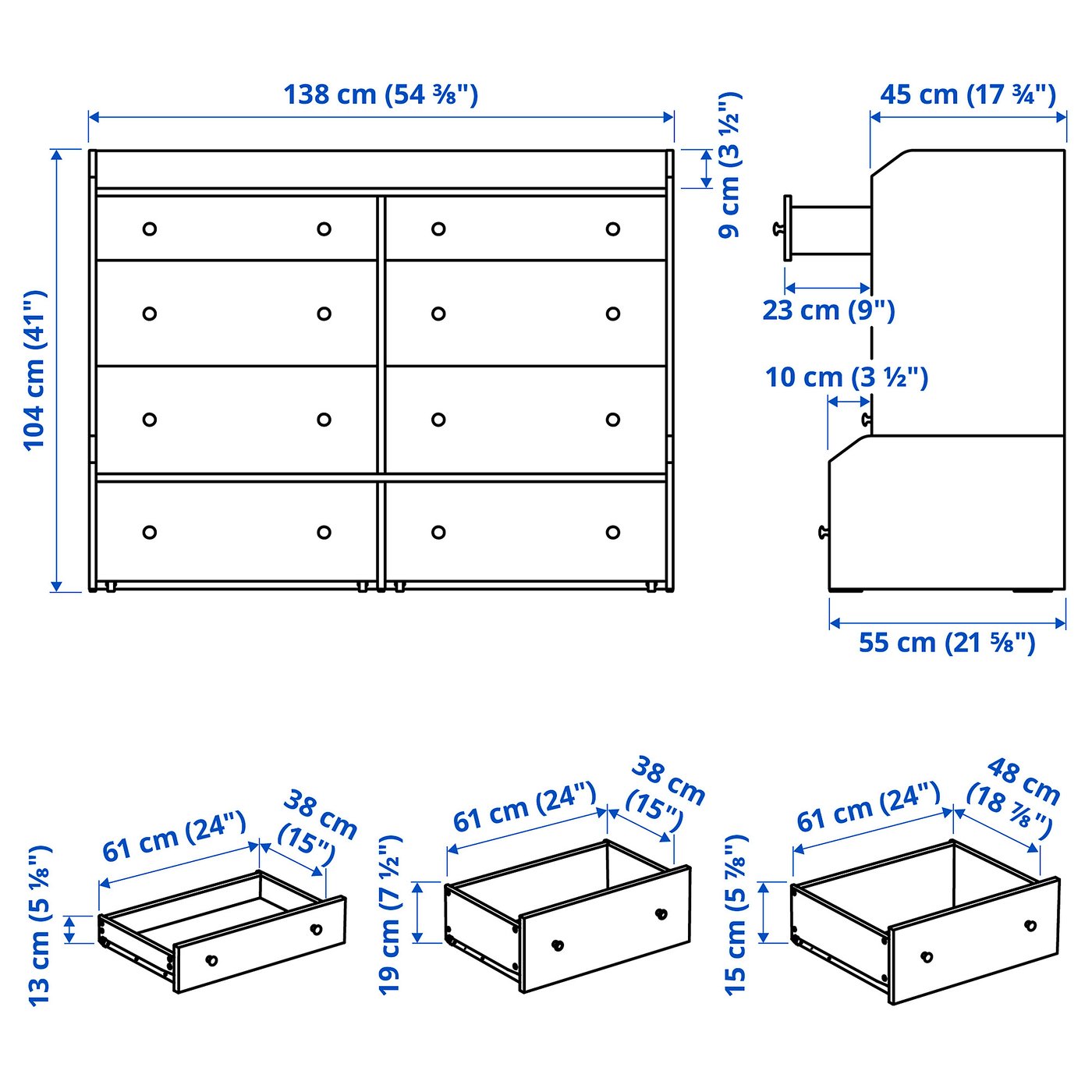 HAUGA 8-drawer dresser - white 54 3/8x41 "