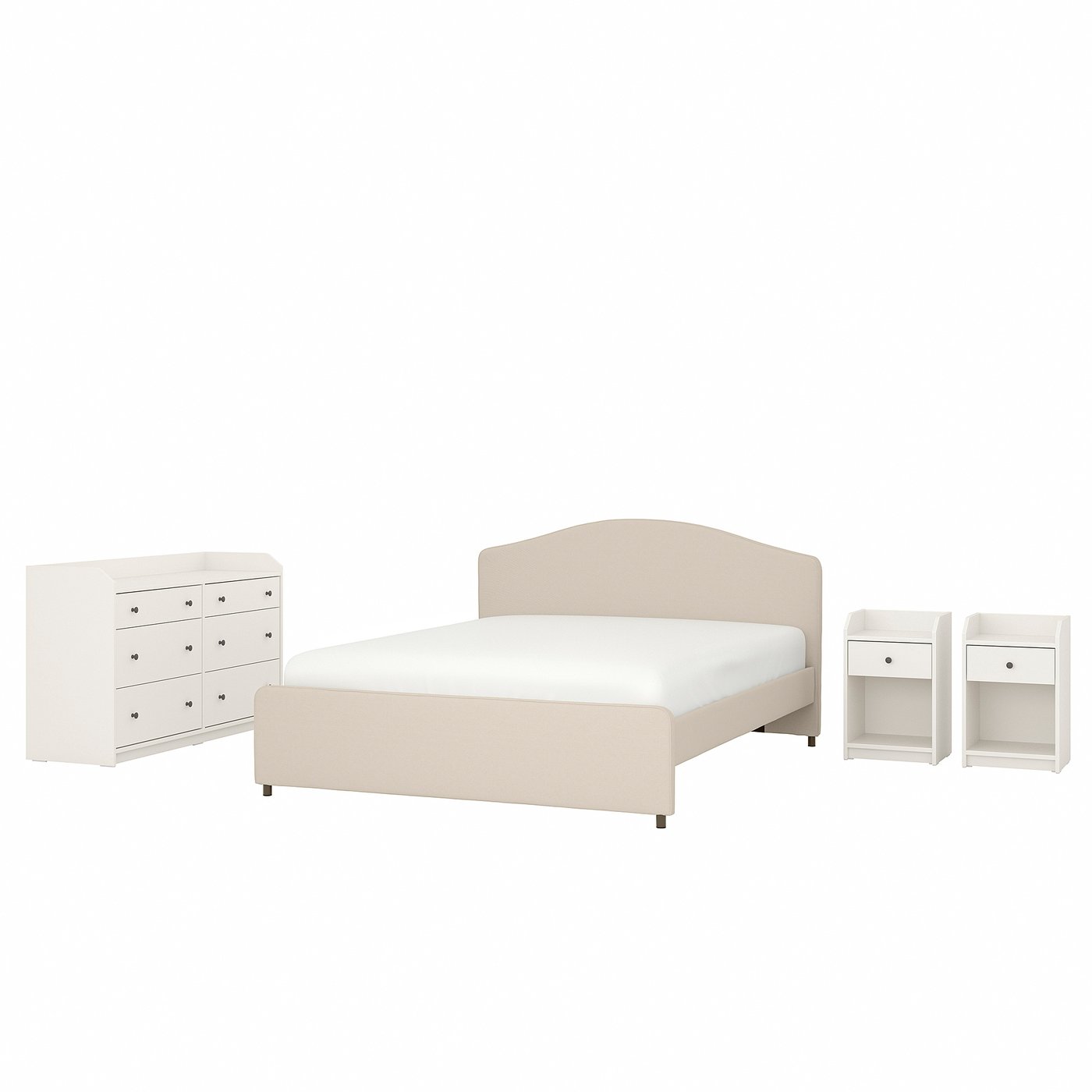 HAUGA Bedroom furniture, set of 4, Lofallet beige/white, Full IKEA