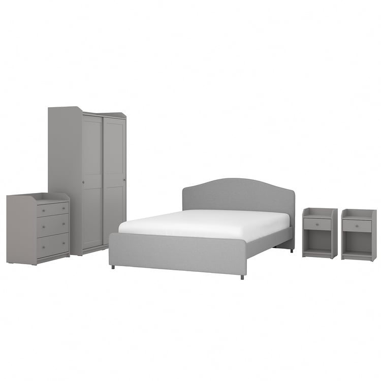 HAUGA Bedroom furniture, set of 5, Vissle gray, Queen IKEA