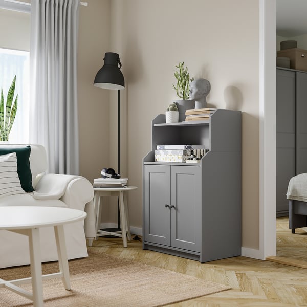 HAUGA Cabinet with 2 doors, gray, 27 1/2x45 5/8 "