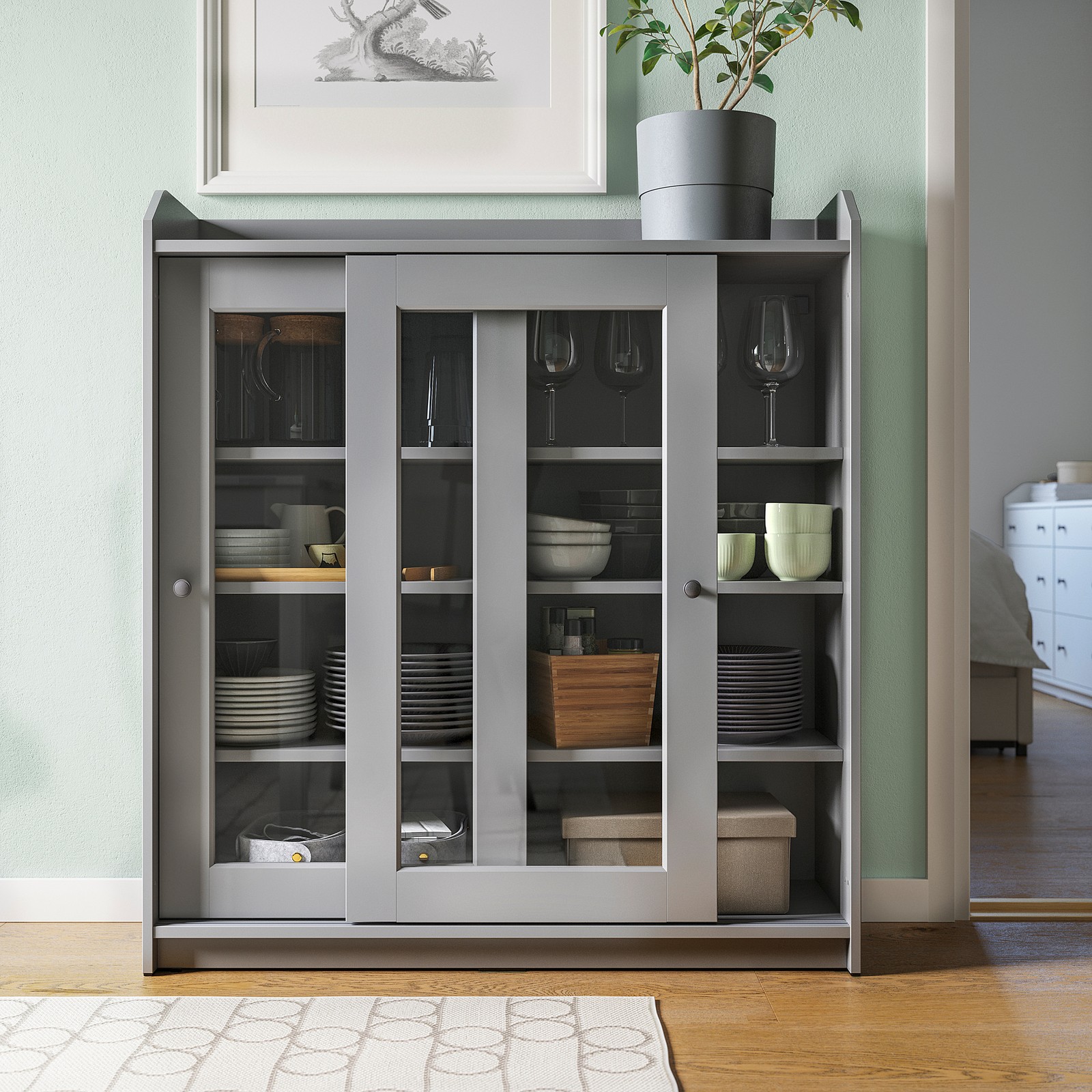 HAUGA Glass-door cabinet, gray, 413/8x455/8" - IKEA