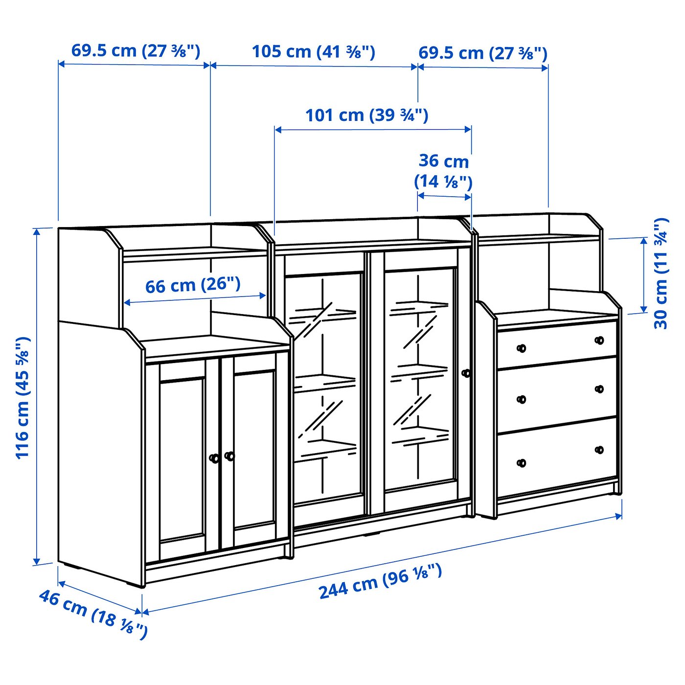 IKEA ハウガ　
チェスト（引き出し×3）, ホワイト, 70x84 cm HAUGA high cabinet with 2 doors, gray, 271/2x783/8