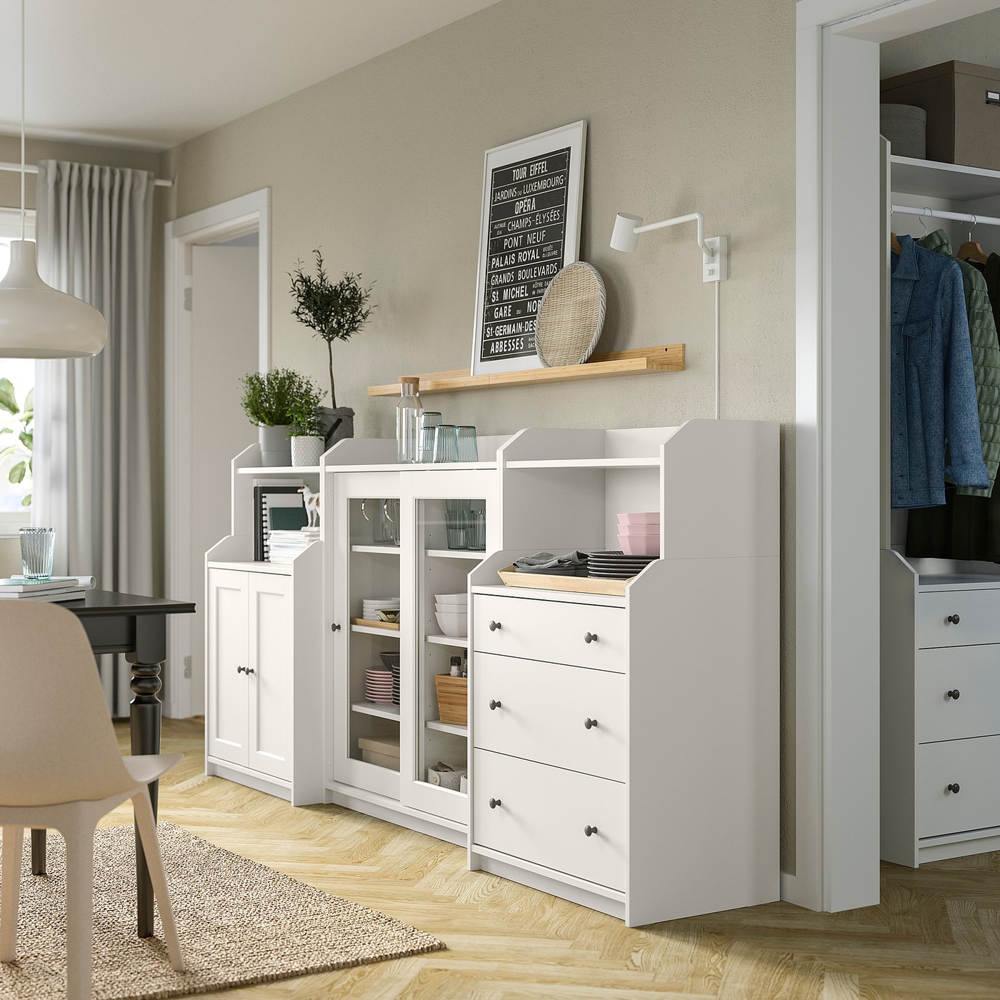 HAUGA storage combination, white, 961/8x181/8x455/8