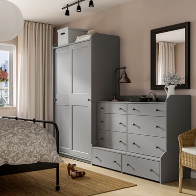 HAUGA Storage combination with drawers, gray, 100 3/4x21 5/8x78 3/8 "
