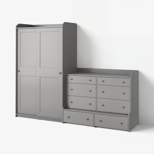 HAUGA Storage combination with drawers, gray, 100 3/4x21 5/8x78 3/8 "
