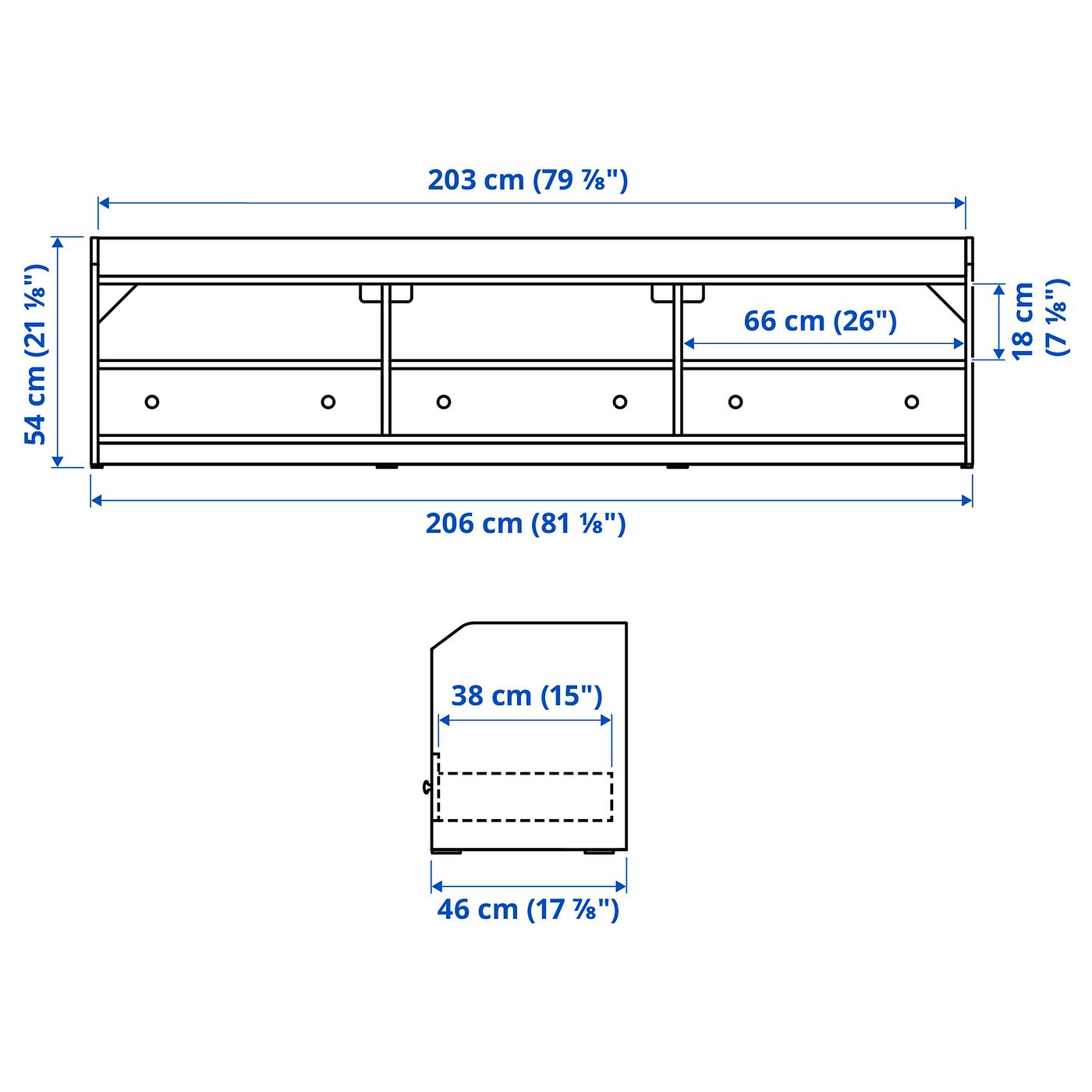 HAUGA TV/storage combination, white, 1361/4x181/8x783/8