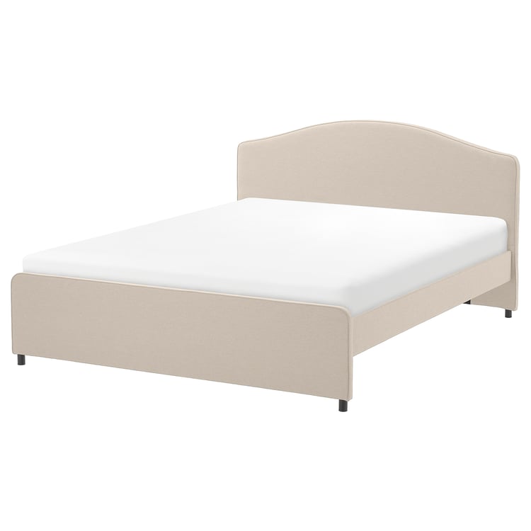 HAUGA upholstered bed frame, Lofallet beige, Queen IKEA