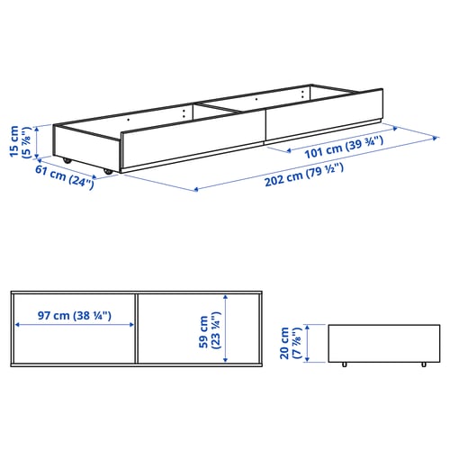 HAUGA upholstered bed storage box, Vissle gray, Queen/King IKEA