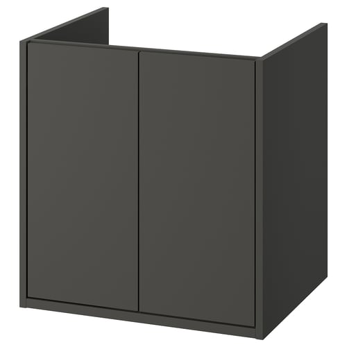 Image dark grey HAVBÄCK bathroom cabinet with sleek design and clean lines, made of plastic and particleboard for durability.