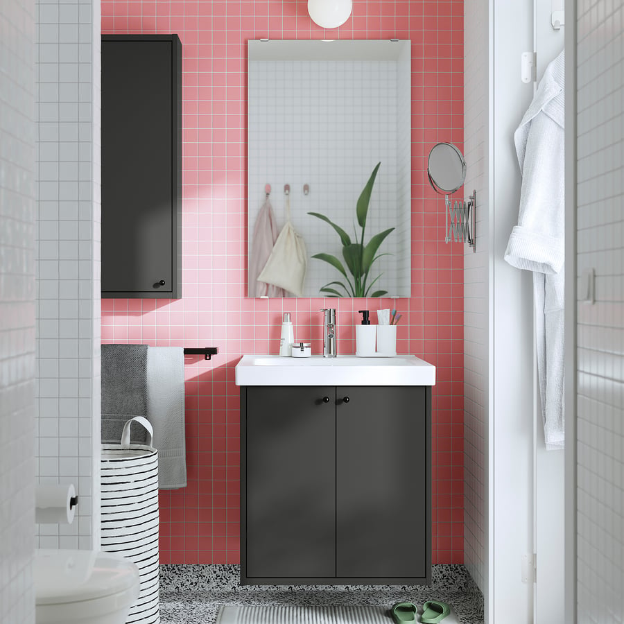 HAVBÄCK Bathroom vanity with doors, dark gray, 24x21x251/8" - IKEA US