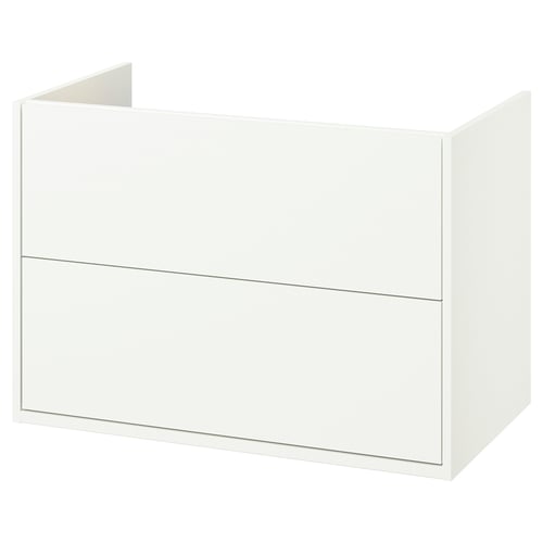 Havbaeck white bathroom cabinet, minimalist design, wall-mountable, full drawers.