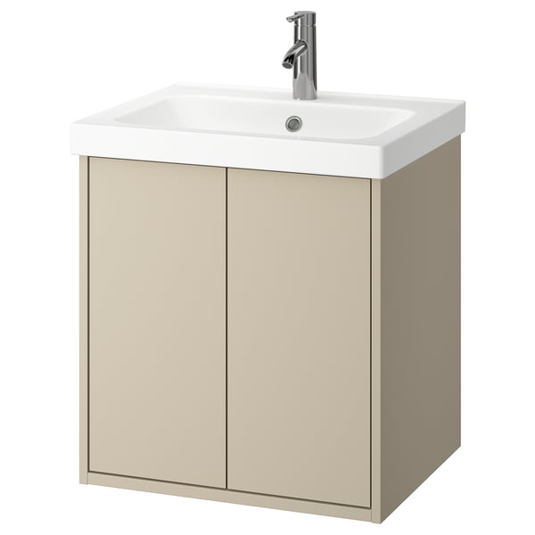 HAVBÄCK / ORRSJÖN Bathroom vanity w doors/sink/faucet, beige, 25x21 3/4x27 5/8 "