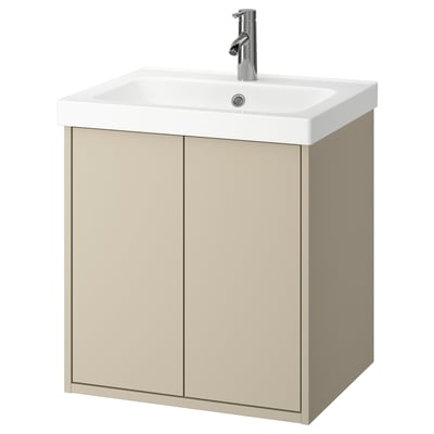 HAVBÄCK / ORRSJÖN Bathroom vanity w doors/sink/faucet, beige, 25x21 3/4x27 5/8 "