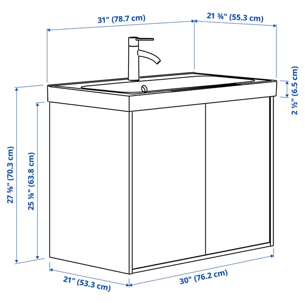 HAVBÄCK / ORRSJÖN Bathroom vanity w doors/sink/faucet, white, 31x21 3/4x27 5/8 "