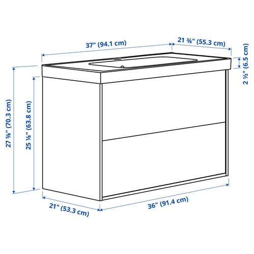 HAVBÄCK / ORRSJÖN Bathroom vanity w/ drawers and sink, dark gray, 37x21 3/4x27 5/8 "