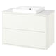 HAVBÄCK vanity: white, wall-mounted, marble countertop, square basin.