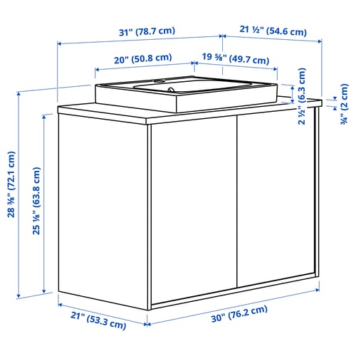 HAVBÄCK / ORRSJÖN Bathroom vanity with doors and sink, dark gray/bamboo, 31x21 1/2x28 3/8 "