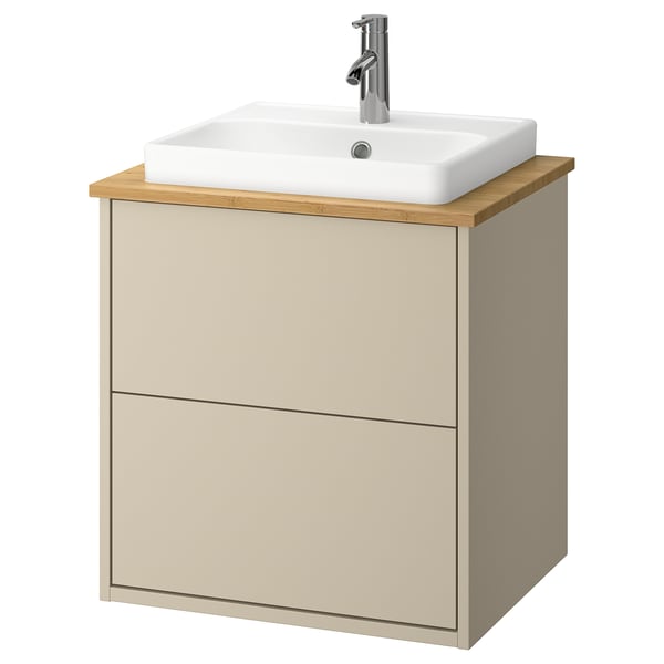 HAVBÄCK / ORRSJÖN Bathroom vanity with sink & faucet, beige/bamboo, 25x21 1/2x28 3/8 "