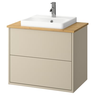 HAVBÄCK / ORRSJÖN Bathroom vanity with sink & faucet, beige/bamboo, 31x21 1/2x28 3/8 "