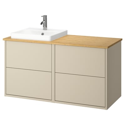 HAVBÄCK / ORRSJÖN Bathroom vanity with sink & faucet, beige/bamboo, 49x21 1/2x28 3/8 "