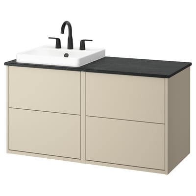 HAVBÄCK / ORRSJÖN Bathroom vanity with sink & faucet, beige/black marble effect, 49x21 1/2x28 3/8 "