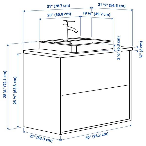HAVBÄCK / ORRSJÖN Bathroom vanity with sink & faucet, beige/brown walnut effect, 31x21 1/2x28 3/8 "