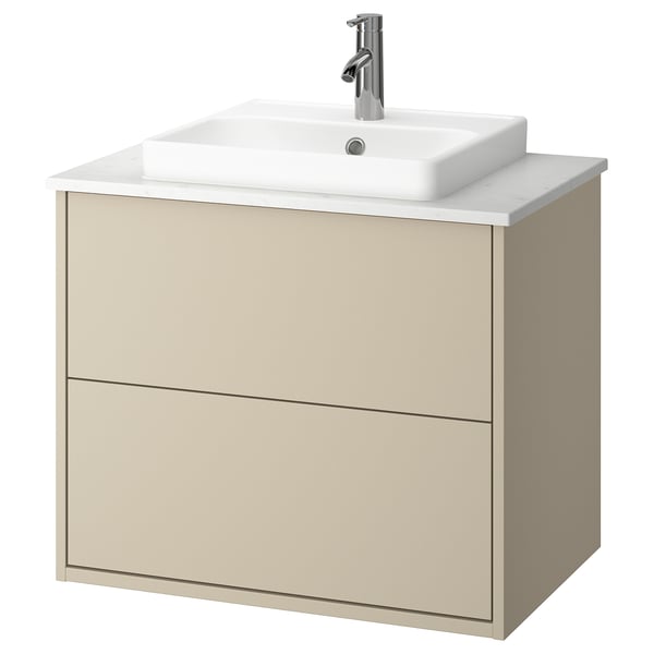 HAVBÄCK / ORRSJÖN Bathroom vanity with sink & faucet, beige/white marble effect, 31x21 1/2x28 3/8 "