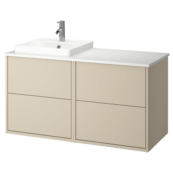 HAVBÄCK / ORRSJÖN Bathroom vanity with sink & faucet, beige/white marble effect, 49x21 1/2x28 3/8 "