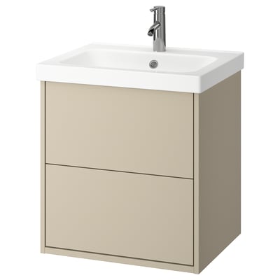 HAVBÄCK / ORRSJÖN Bathroom vanity with sink & faucet, beige, 25x21 3/4x27 5/8 "