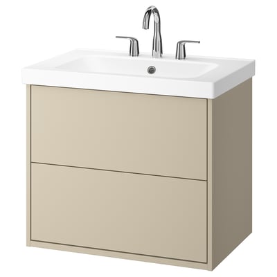 HAVBÄCK beige bathroom vanity set - 2 drawers, white basin, chrome tap