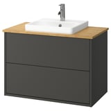 HAVBÄCK / ORRSJÖN Bathroom vanity with sink & faucet, dark gray/bamboo, 37x21 1/2x28 3/8 "