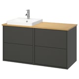 HAVBÄCK / ORRSJÖN Bathroom vanity with sink & faucet, dark gray/bamboo, 49x21 1/2x28 3/8 "