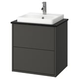 HAVBÄCK / ORRSJÖN Bathroom vanity with sink & faucet, dark gray/black marble effect, 25x21 1/2x28 3/8 "