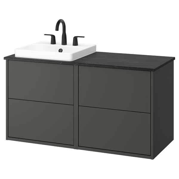 HAVBÄCK / ORRSJÖN Bathroom vanity with sink & faucet, dark gray/black marble effect, 49x21 1/2x28 3/8 "