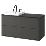 HAVBÄCK / ORRSJÖN Bathroom vanity with sink & faucet, dark gray/black marble effect, 49x21 1/2x28 3/8 "