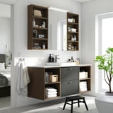 HAVBÄCK / ORRSJÖN Bathroom vanity with sink & faucet, dark gray/brown oak effect/white marble effect, 61x21 1/2x28 3/8 "