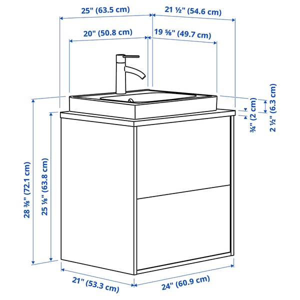 HAVBÄCK / ORRSJÖN Bathroom vanity with sink & faucet, dark gray/brown walnut effect, 25x21 1/2x28 3/8 "