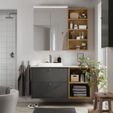 HAVBÄCK / ORRSJÖN Bathroom vanity with sink & faucet, dark gray/oak effect/white marble effect, 49x21 1/2x28 3/8 "