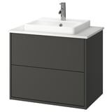 HAVBÄCK / ORRSJÖN Bathroom vanity with sink & faucet, dark gray/white marble effect, 31x21 1/2x28 3/8 "