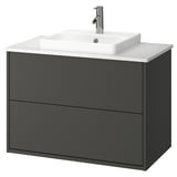 HAVBÄCK / ORRSJÖN Bathroom vanity with sink & faucet, dark gray/white marble effect, 37x21 1/2x28 3/8 "